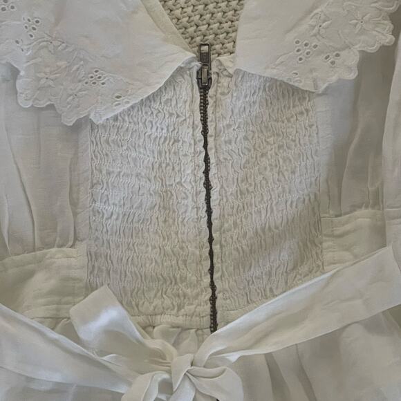 NEW La Vie Rebecca Taylor White Linen Short Playsuit Romper - Picture 10 of 11